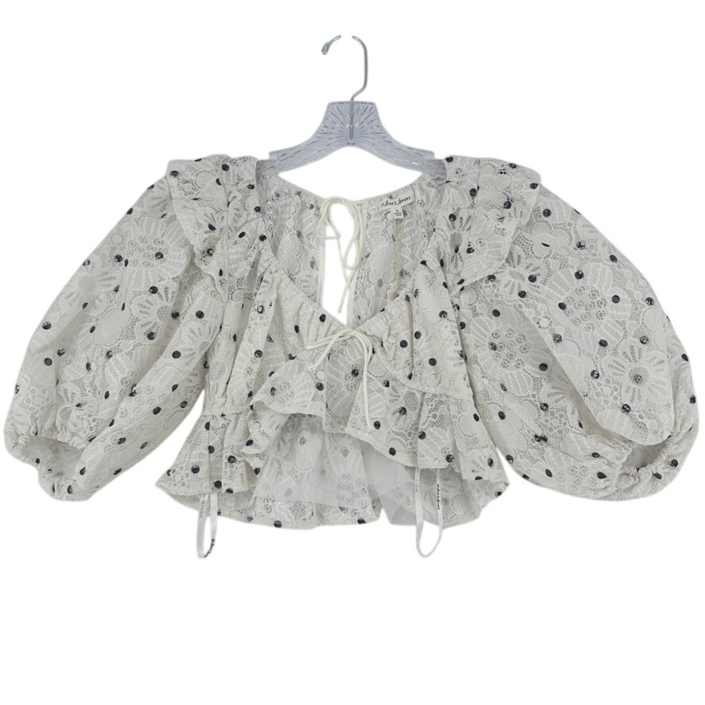 For Love & Lemons Lace Polka Dot Ruffle Tie Crop Top‎ NWT